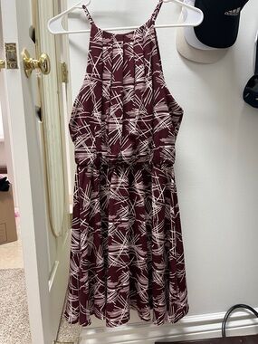 Lush Burgundy and White Patterned Halter Dress